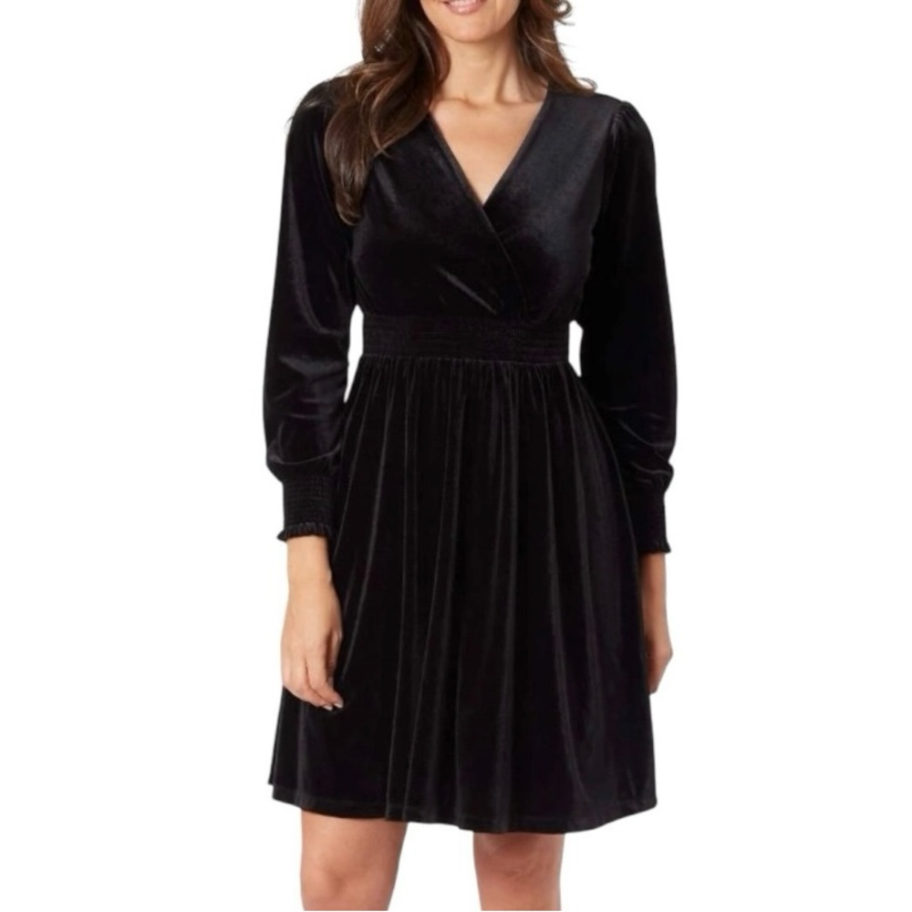 NWT Briggs New York Black Velvet Wrap Dress Medium Gothic Coquette Holiday